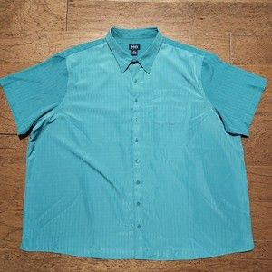 5XL HB Harbor Bay Mens Shirt Green Textured Button Short Sleeve